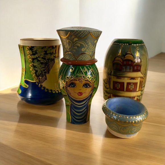 Wooden Vintage art gift box matryoshka bottle holder Russian doll hand painted - Picture 13 of 13